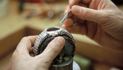 het zetten van juwelen in een horloge