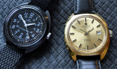 Tissot test horloge leger VS naast vergulde Tissot Actualis Autolub